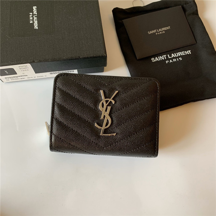 SAINT LAURENT 생로랑 캐비어 컴팩트 은장 반지갑
