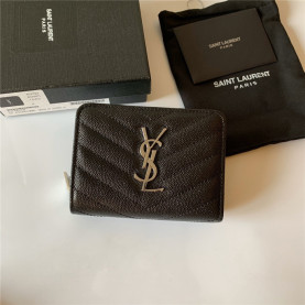 SAINT LAURENT 생로랑 캐비어 컴팩트 은장 반지갑