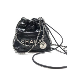 CHANEL 샤넬 22백 샤이니 카프스킨 실버메탈 핸드백 미니 AS3263