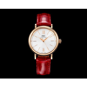 IWC 아이더블유씨 포르토피노 34 로즈골드 화이트다이얼 레드스트랩