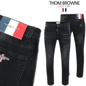 THOM BROWNE 톰브라운 삼색레더패치 스틸 흑청워싱 슬림진 (0716228)