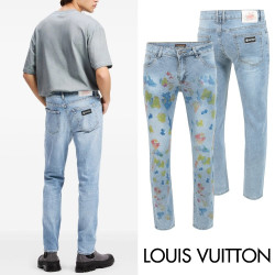 LOUIS VUITTON 루이비통 플라워 워터그래픽 워싱 슬림진