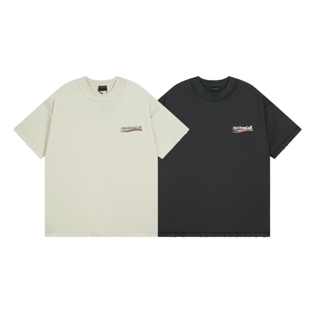 BALENCIAGA 발렌시아가 3253 인사이드아웃 웨이브 로고 구제 워싱 반팔