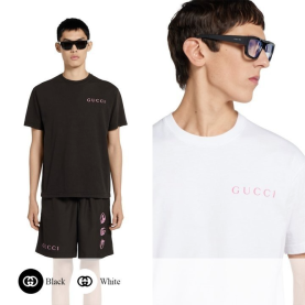 GUCCI 구찌 핑크 로고 프린트 티셔츠