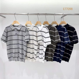 LOROPIANA 로로피아나 부클 스트라이프 카라 니트