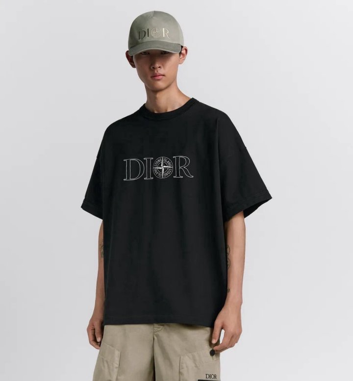 DIOR 디올 X 스톤아일랜드 자수 로고 반팔 티셔츠