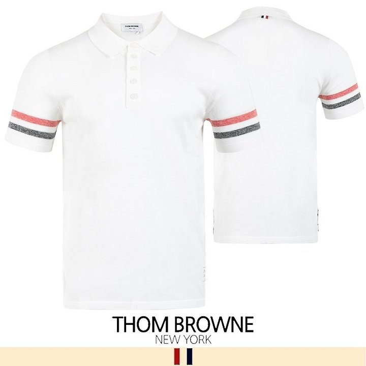 THOM BROWNE 톰브라운 트리밍 텍스처 니트 카라티