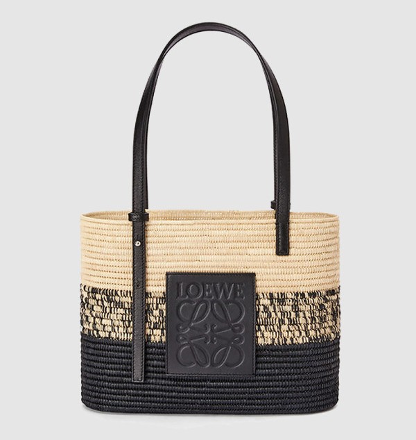 LOEWE 로에베 디그레이드 라피아 카프스킨 스몰 스퀘어 바스켓 백