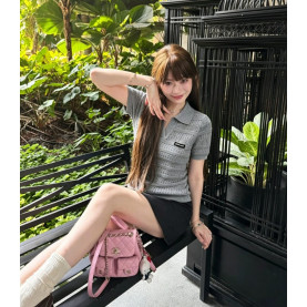 MIUMIU 미우미우 라펠 크래프트 니트 티셔츠 3COLOR