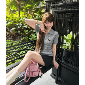 MIUMIU 미우미우 라펠 크래프트 니트 티셔츠 3COLOR