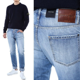 DSQUARED2 디스퀘어드2 브라운로고 레더패치 연청 워싱진
