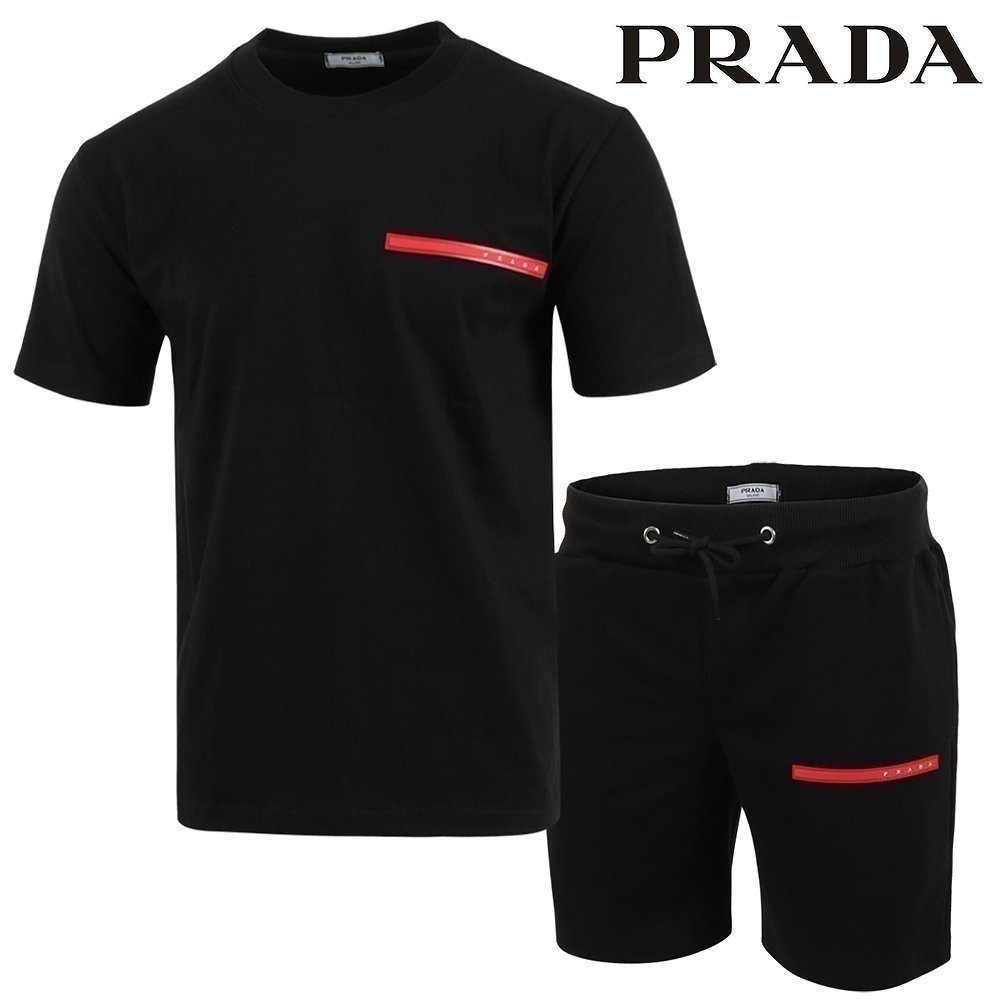 PRADA 프라다 레드 로고 패치 반팔 & 반바지 셋업 2COLOR