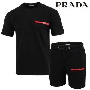 PRADA 프라다 레드 로고 패치 반팔 & 반바지 셋업 2COLOR