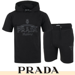 PRADA 프라다 크라운 자수 후드T & 반바지 셋업