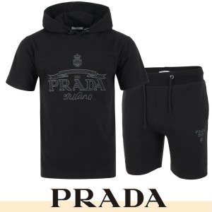 PRADA 프라다 크라운 자수 후드T & 반바지 셋업