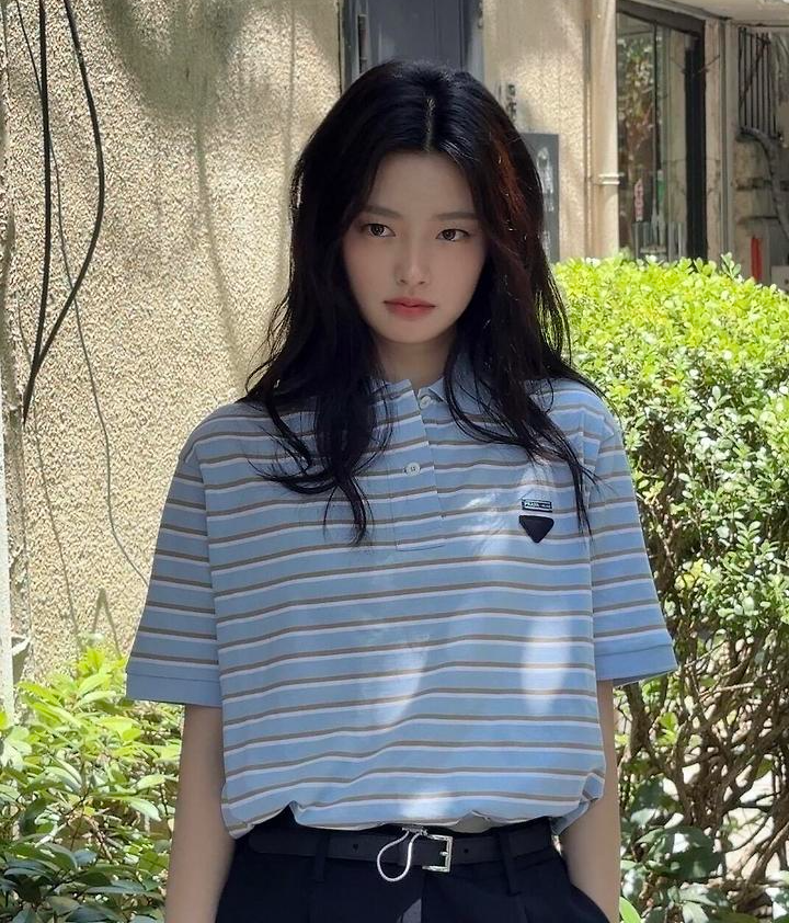 PRADA 프라다 64295 스트라이프 크롭 폴로 반팔