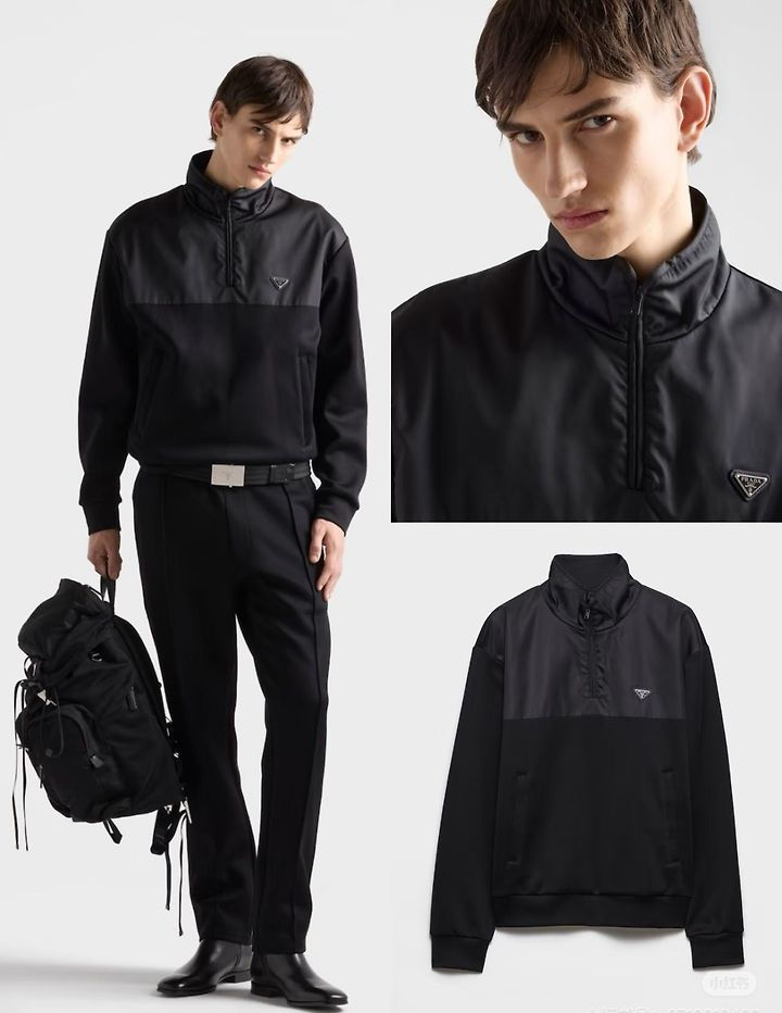 PRADA 프라다 64319 리나일론 코튼 하프 집업 스웨트 셔츠 2COLOR