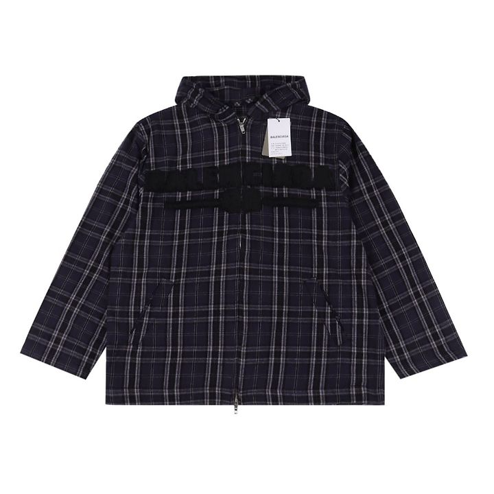 BALENCIAGA 발렌시아가 650820 로고 플란넬 체크 후드 자켓&팬츠 세트