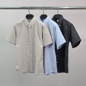 MAISON MARGIELA 메종마르지엘라 로고자수 린넨 체크 반팔 셔츠
