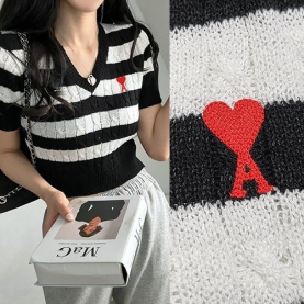AMI 아미 단가라 브이넥 니트반팔 2COLOR