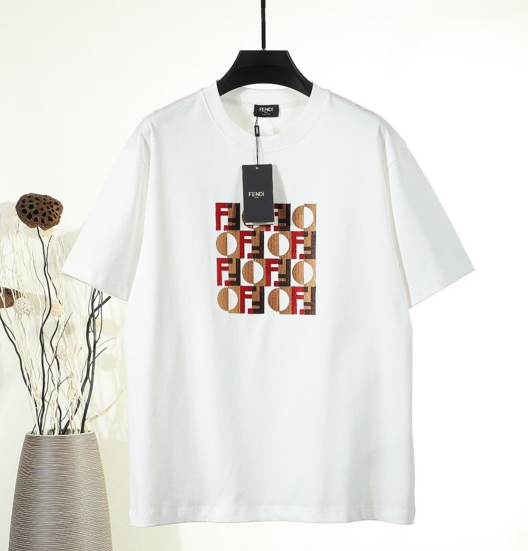 FENDI 펜디 650898 FF 모노그램 그래픽 자수 로고 반팔 2COLOR