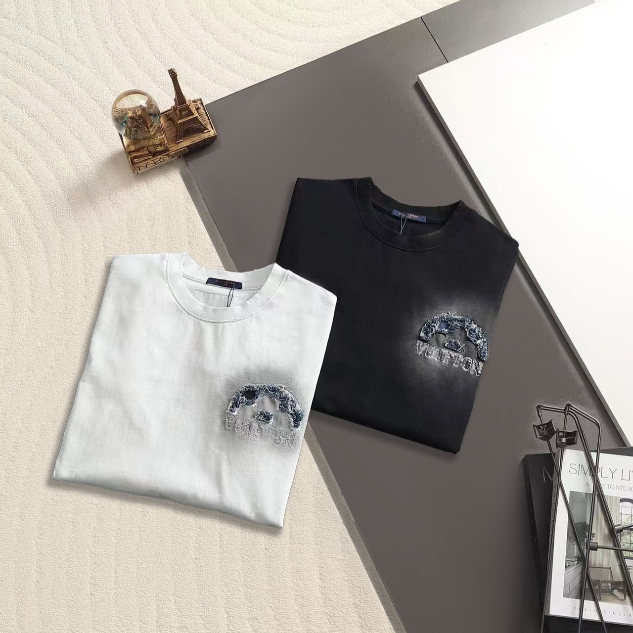 LOUIS VUITTON 루이비통 650920 데님 자수 패치 시그니처 로고 구제 워싱 반팔