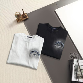 LOUIS VUITTON 루이비통 650920 데님 자수 패치 시그니처 로고 구제 워싱 반팔
