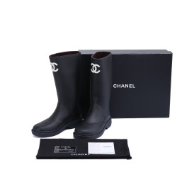 CHANEL 샤넬 CC로고 러버 레인 부츠