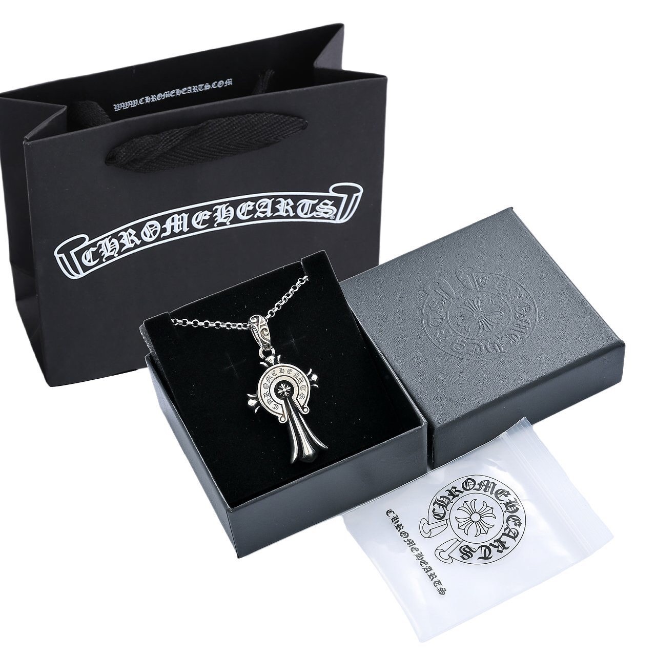 CHROME HEARTS 크롬하츠 스크롤 라벨 크로스 목걸이