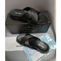 PRADA 프라다 로고 크로스 스트랩  슬리퍼