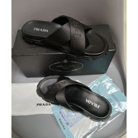 PRADA 프라다 로고 크로스 스트랩  슬리퍼