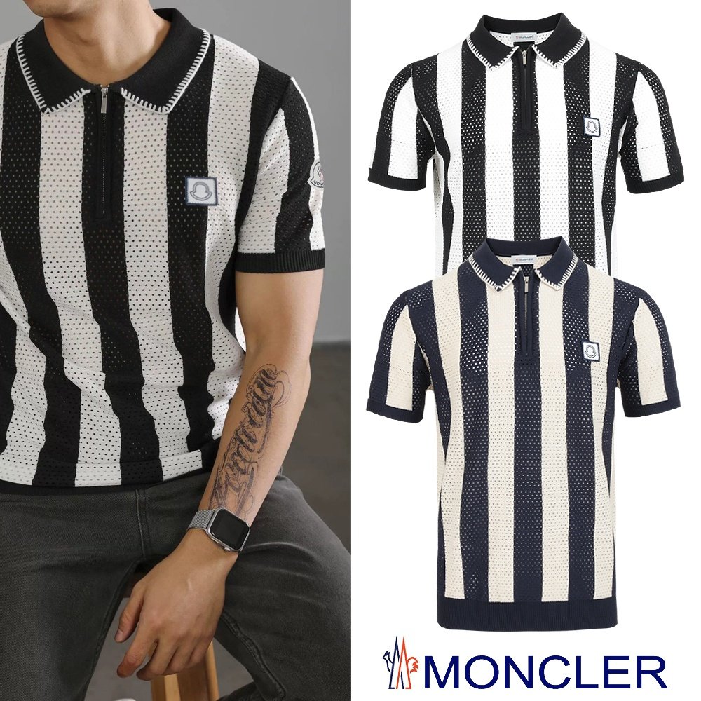 MONCLER 몽클레어 로고 스트라이프 반집업 쿨링 메쉬탑