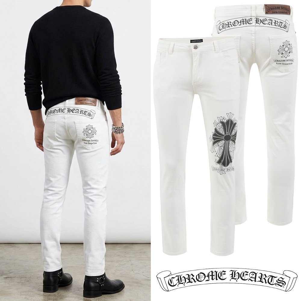 CHROME HEARTS 크롬하츠 크로스 프린트 화이트 워싱 슬림진