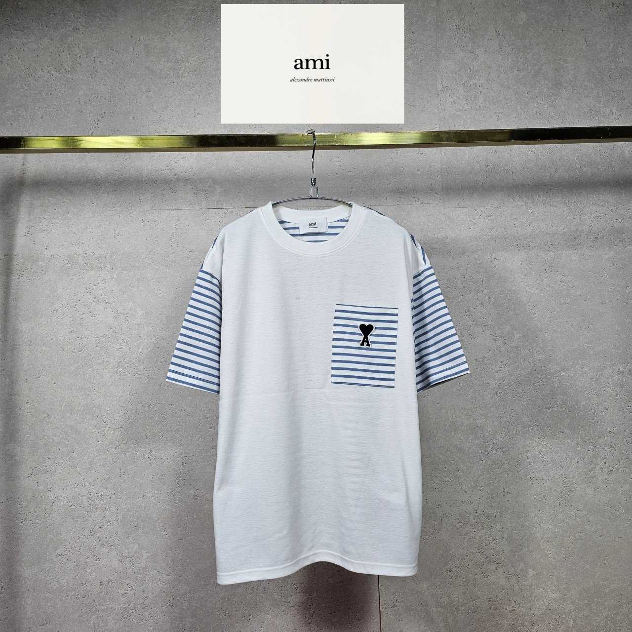 AMI 아미 배색 스트라이프 PK 라운드 반팔 2COLOR