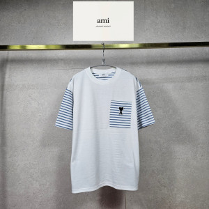 AMI 아미 배색 스트라이프 PK 라운드 반팔 2COLOR
