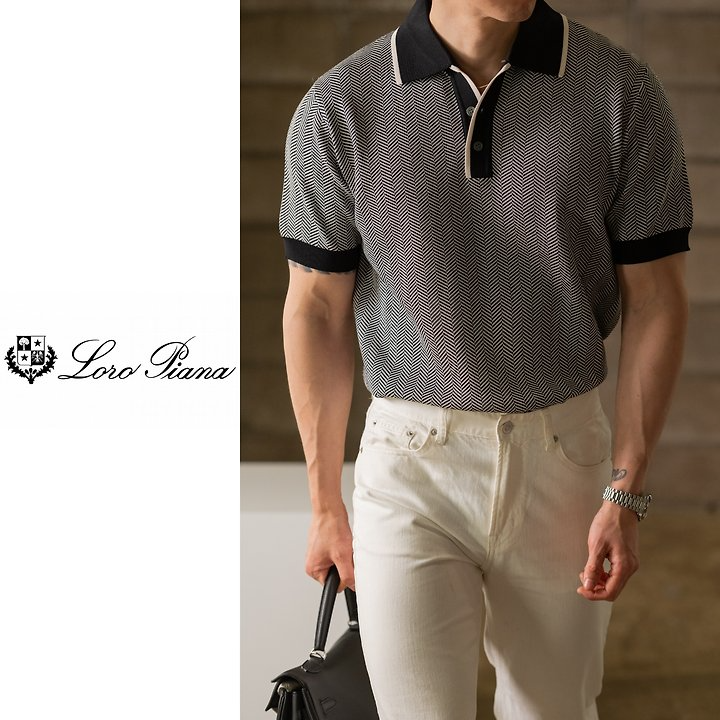 LOLOROPIANA 로로피아나 헤링본 니트반팔