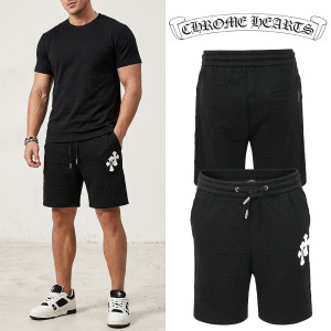 CHROME HEARTS 크롬하츠 레더 크로스 엠보 하프 팬츠