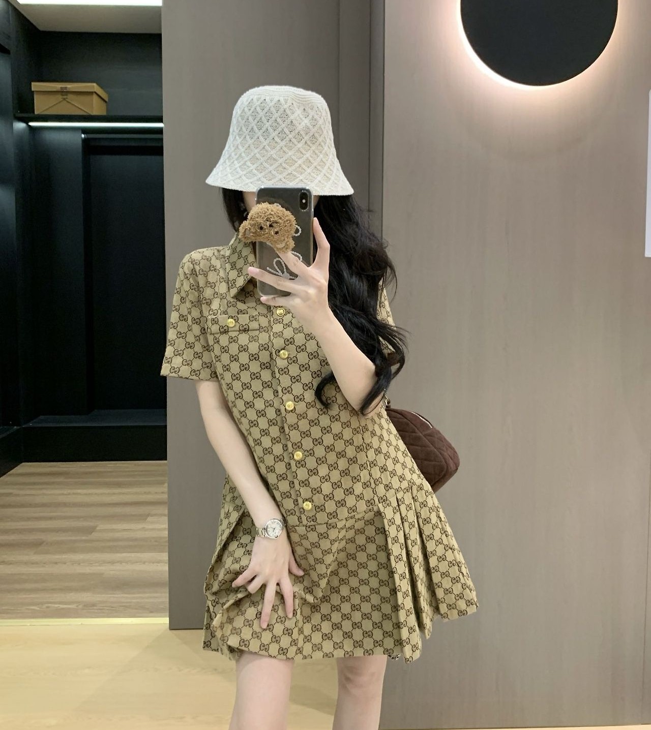 GUCCI 구찌 33034 GG 캔버스 플리츠 원피스