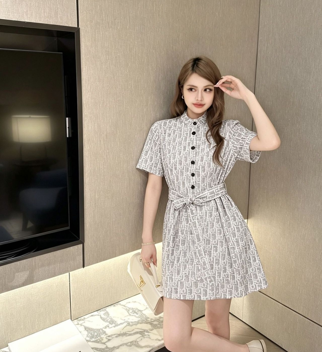DIOR 디올 33014 오블리크 벨티드 셔츠 원피스