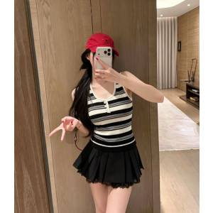 DIOR 디올 33063 스트라이프 헨리넥 슬리브리스 탑 2COLOR