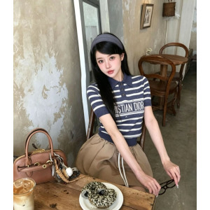 DIOR 디올 33067 시그니처 스타 스트라이프 카라 니트 반팔 3COLOR