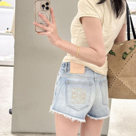 LOEWE 로에베 33002 아나그램 자수 로고 데님 쇼츠