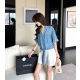 MIUMIU 미우미우 33003 자수 로고 롤업 타이 데님 반팔 셔츠