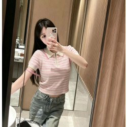 MIUMIU 미우미우 33021 스트라이프 지퍼 폴로 니트 반팔 2COLOR