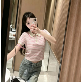 MIUMIU 미우미우 33021 스트라이프 지퍼 폴로 니트 반팔 2COLOR