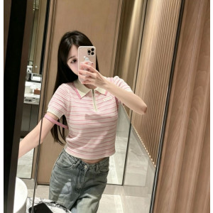 MIUMIU 미우미우 33021 스트라이프 지퍼 폴로 니트 반팔 2COLOR