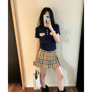 BURBERRY 버버리 33007 시그니처 체크 니트 반팔+플리츠 스커트 세트 3COLOR