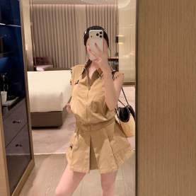 BURBERRY 버버리 33055 EKD 체크 슬리브리스 집업 베스트&스커트 세트 2COLOR