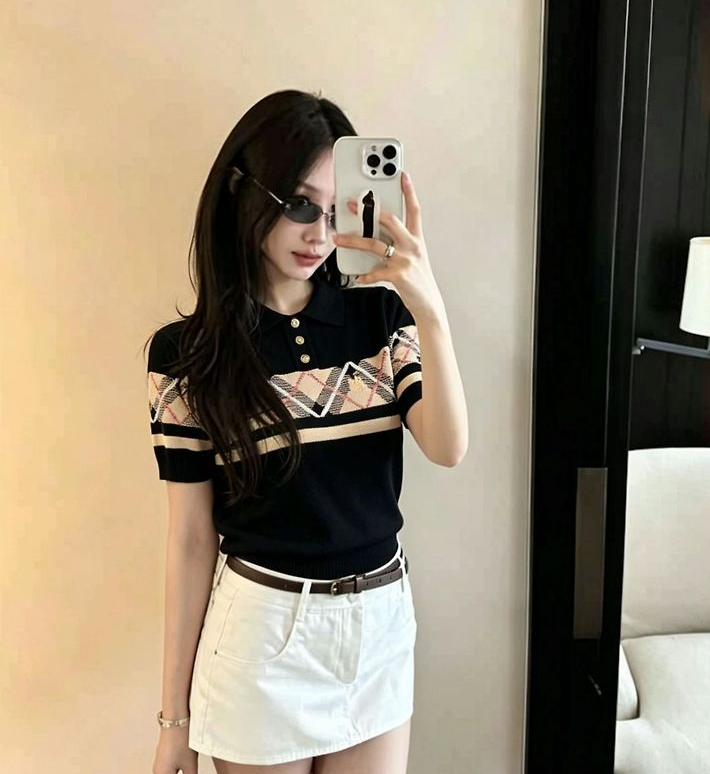 BURBERRY 버버리 33072 아가일 체크 카라 니트 반팔 2COLOR
