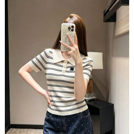 CHANEL 샤넬 33009 CC 스트라이프 카라 니트 반팔 2COLOR